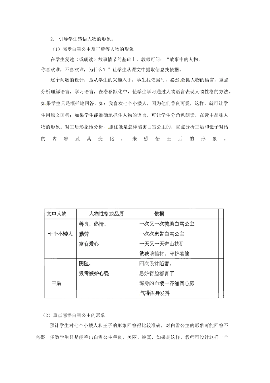 北京市大兴区魏善庄中学七年级语文上册 第五单元 第18课《白雪公主》教案 北京课改版_第2页