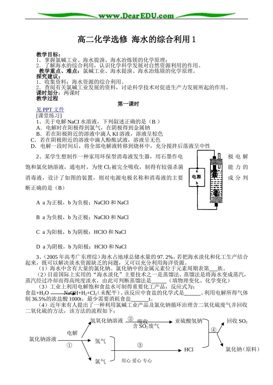 高二化学选修 海水的综合利用1_第1页