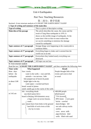 高中英语Unit 4 Earthquakes教案 新课标 人教版 必修1
