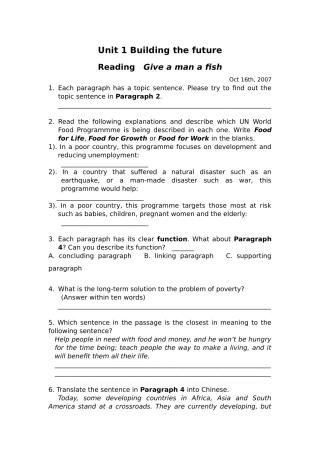 模块10 Unit 1 Reading Give a man a fish