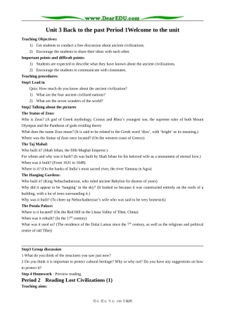 高中英语Unit3 Back to the past Period 1Welcome to the unit