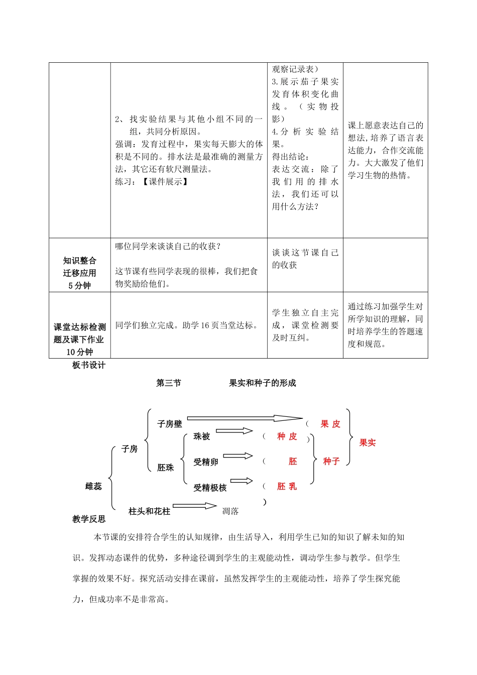 山东省枣庄市峄城区吴林街道中学八年级生物上册 第四单元 第一章 第三节 果实和种子的形成第一课时 教案 济南版_第3页