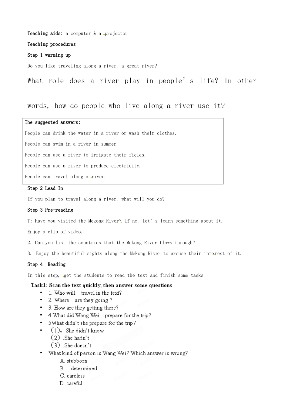 陕西省澄城县寺前中学高中英语 Unit 3 Travel Journal warming up教案 新人教版必修1_第2页