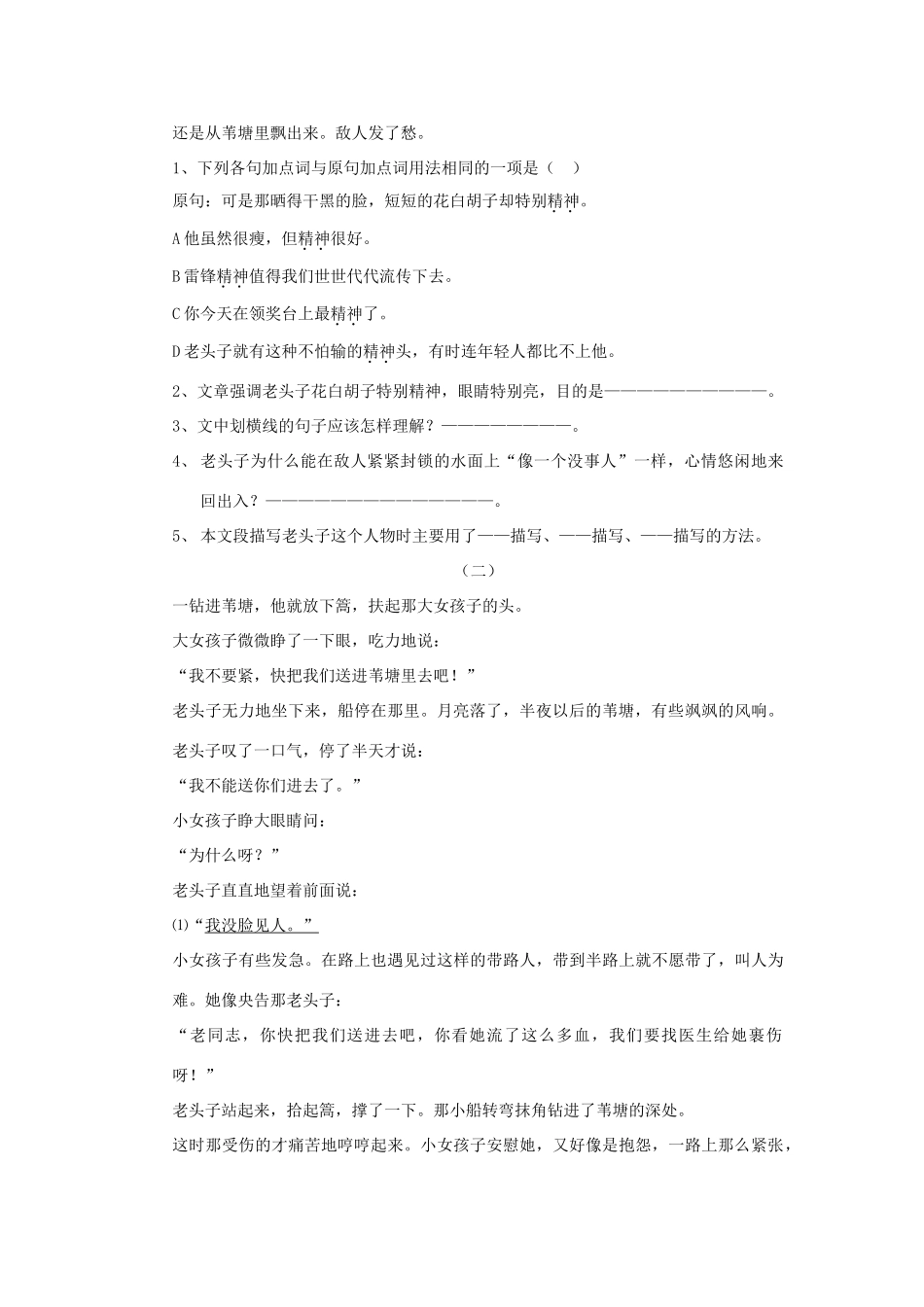 《芦花荡》同步练习1_第3页