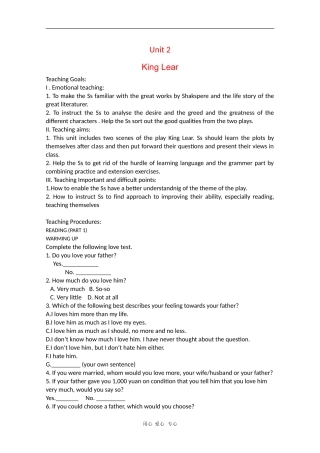 高中英语：unit2《king lear》教案（新人教版选修10）