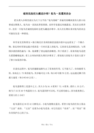高中英语Unit14 Zoology文章 鸵鸟人教版第三册