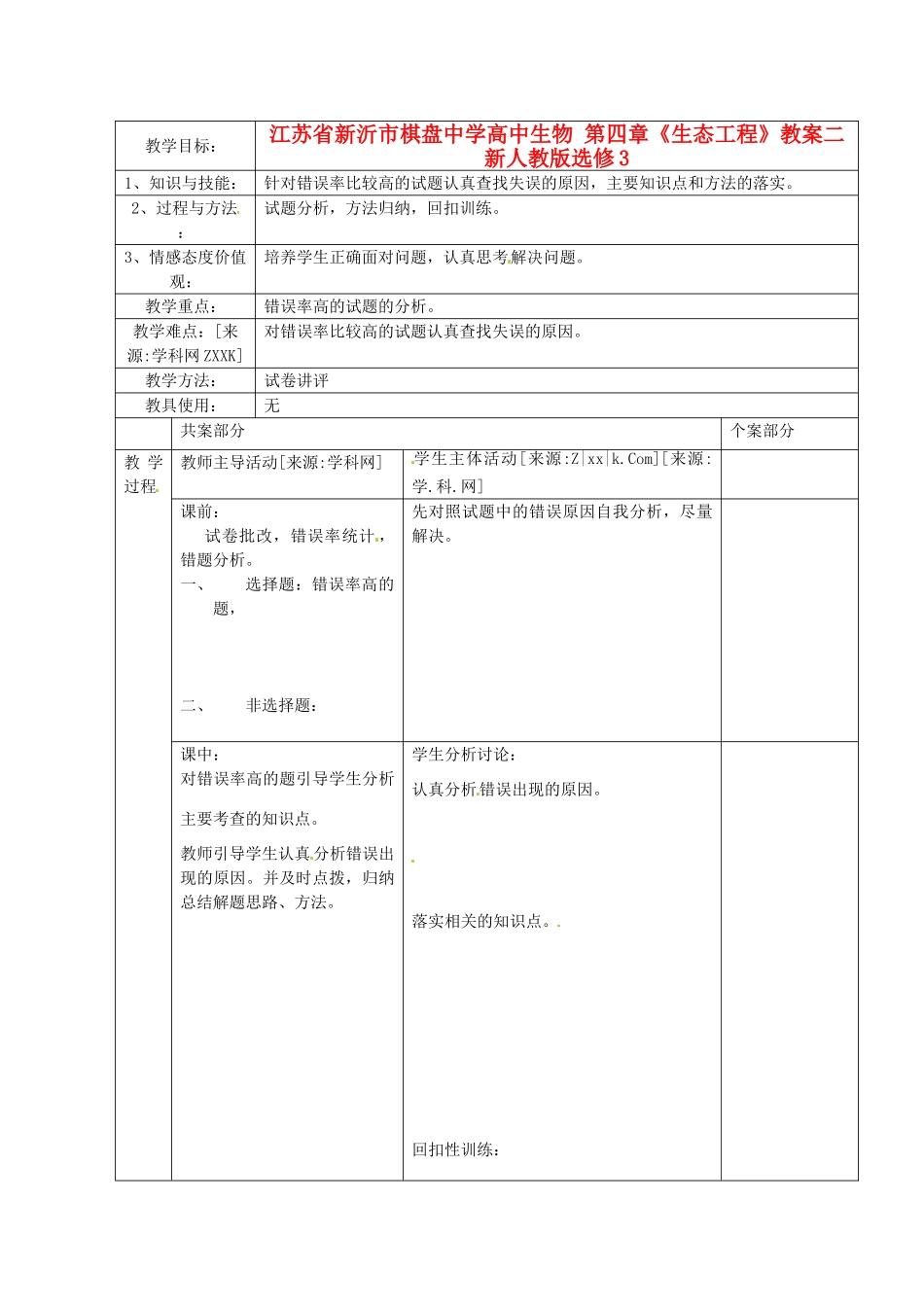 江苏省新沂市棋盘中学高中生物 第四章《生态工程》教案二 新人教版选修3_第1页
