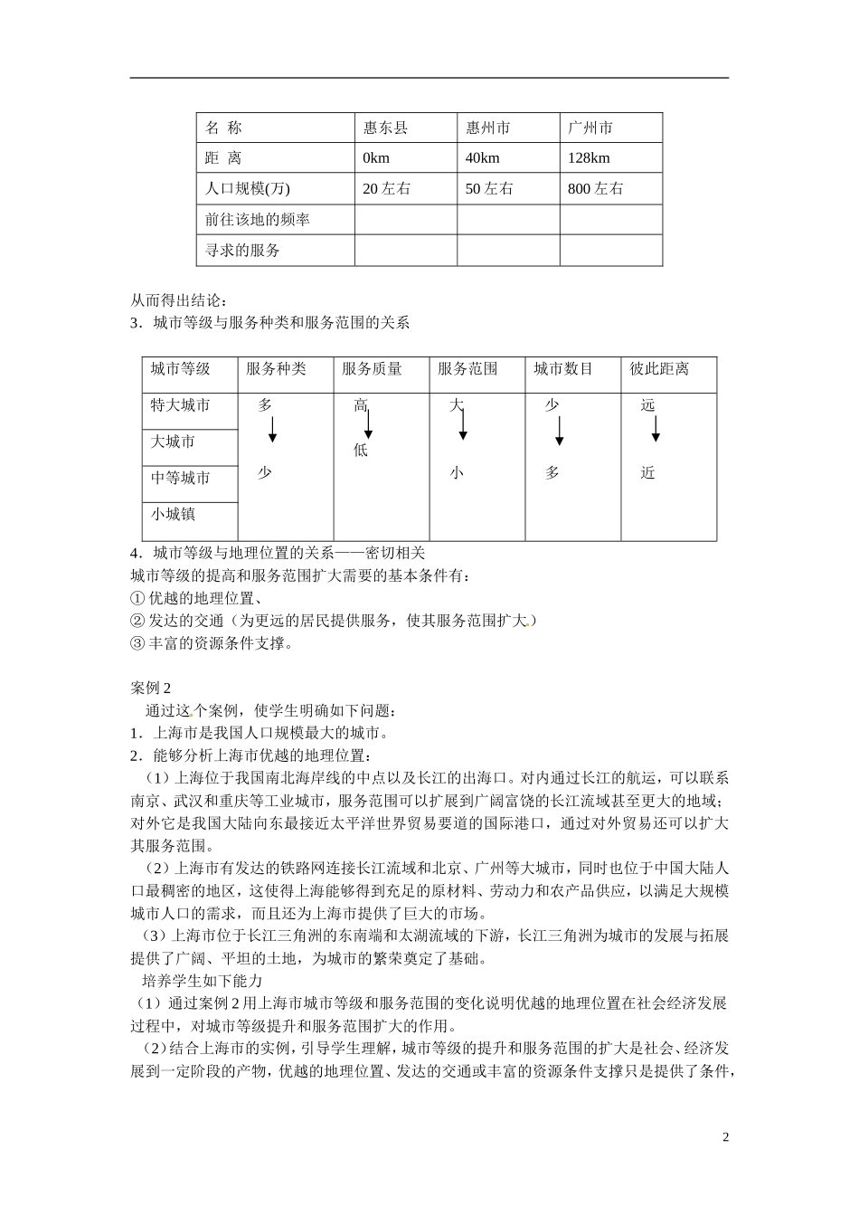 广东省惠州市惠东县安墩中学高中地理 2-2不同等级城市的服务功能教案 新人教版必修2_第2页