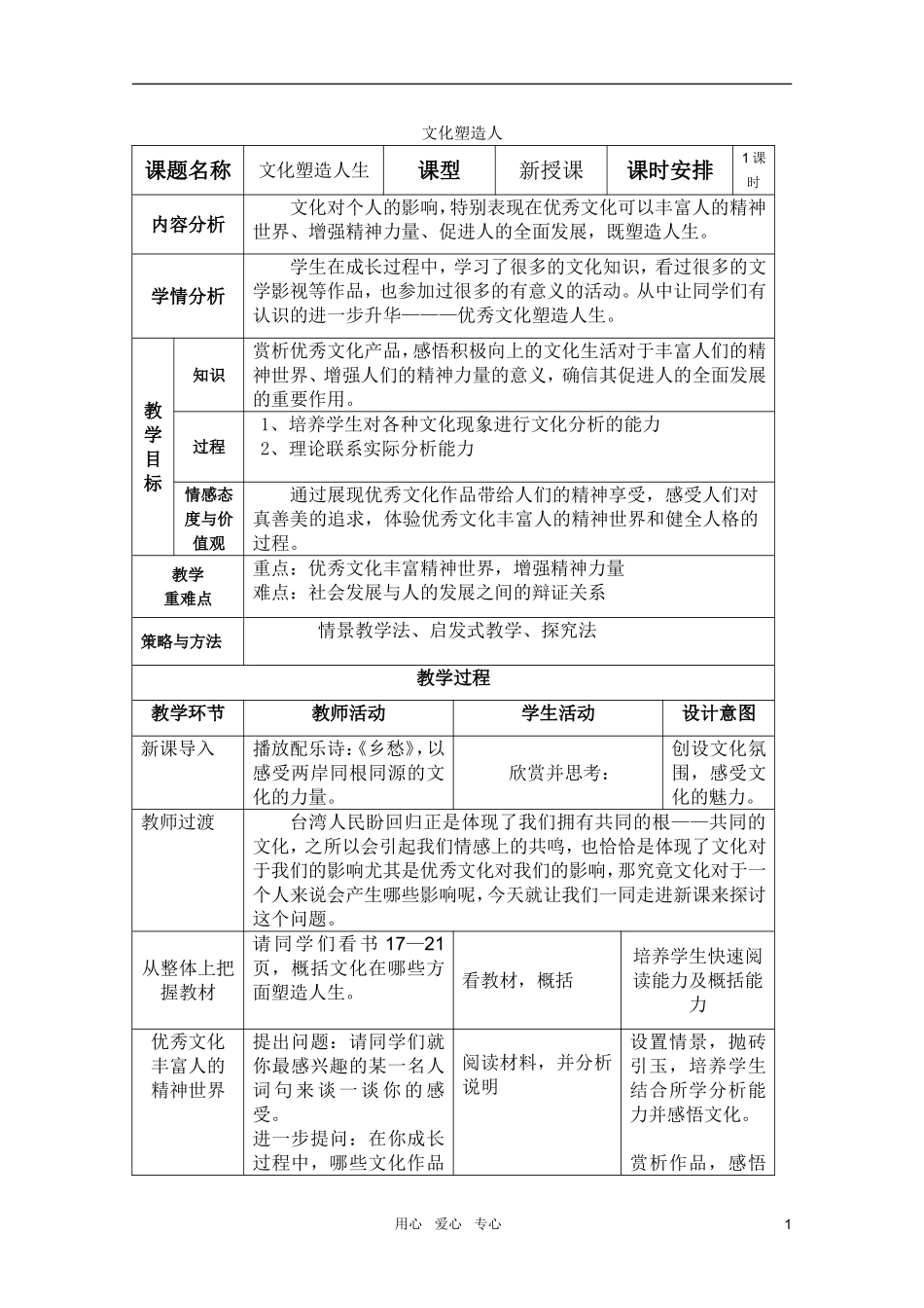 高中政治 2.2文化塑造人生教案　新人教版必修3_第1页