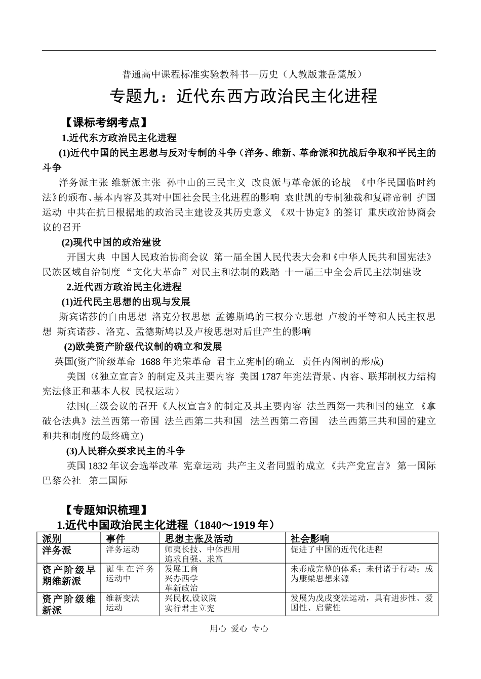 高一历史近代东西方政治民主化进程_第1页