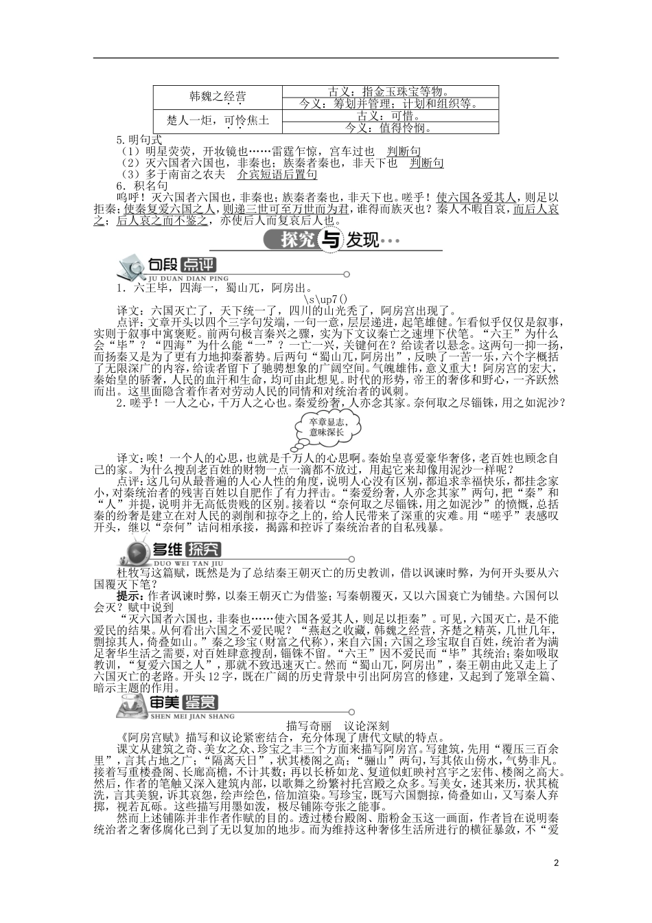 高中语文 第四单元 第4课阿房宫赋精品导学案（详解版）新人教版选修《中国古代诗歌散文欣赏》_第2页