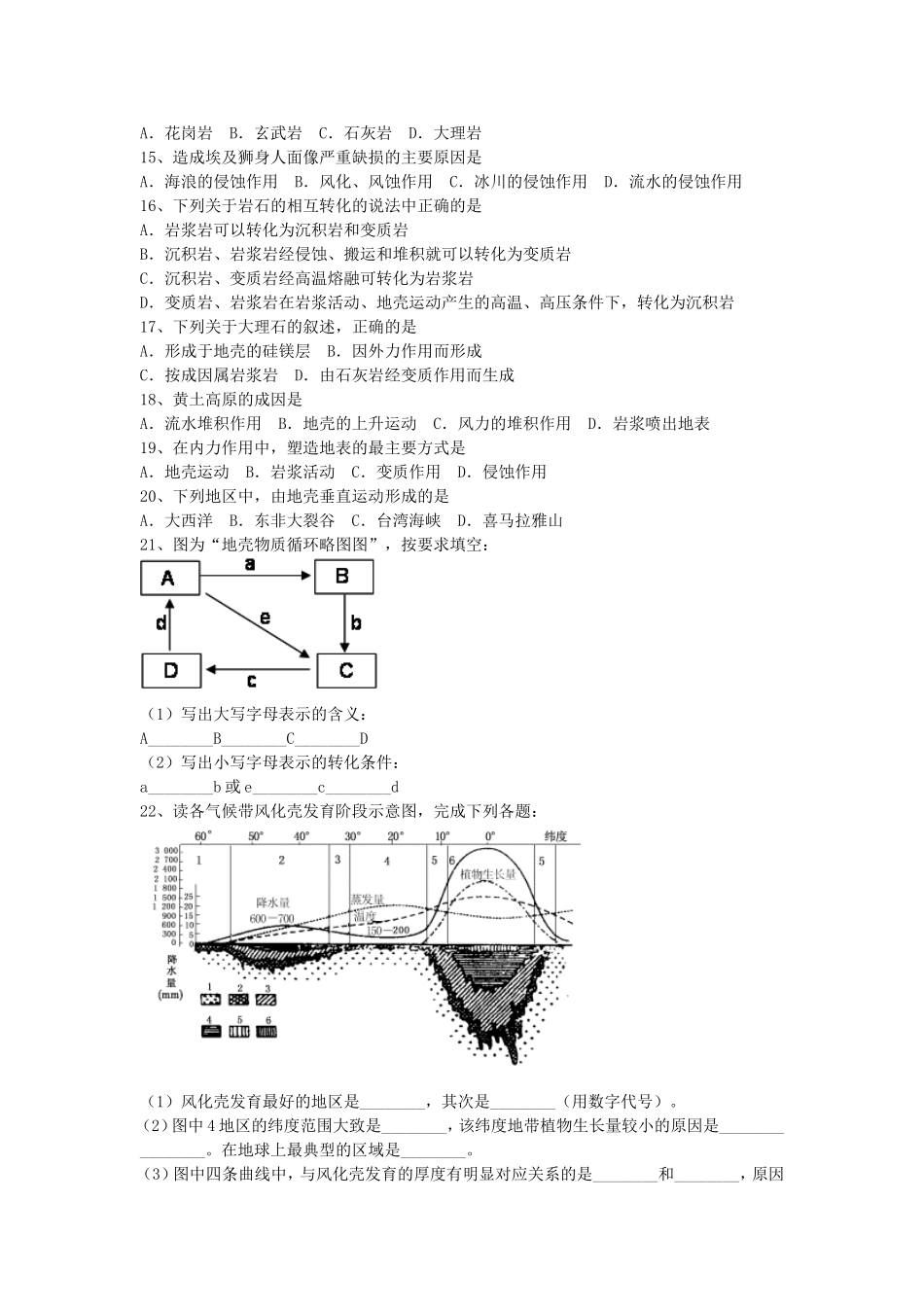 山西省运城市康杰中学高中地理 4.1 营造地表形态的力量课时训练 新人教版必修1_第2页
