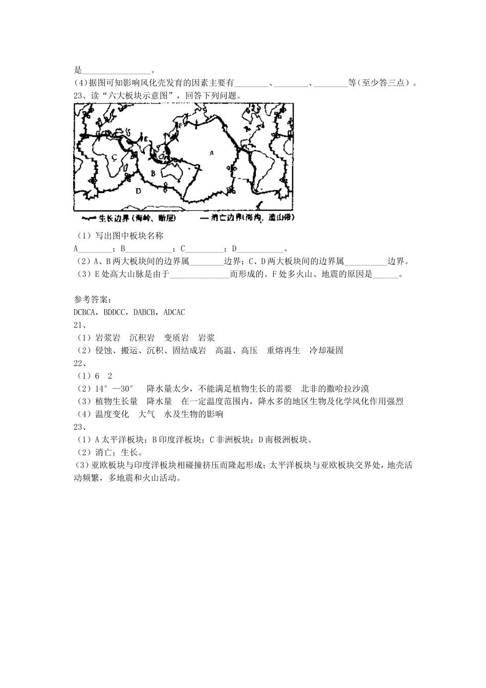 山西省运城市康杰中学高中地理 4.1 营造地表形态的力量课时训练 新人教版必修1_第3页