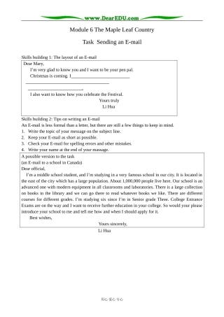 外研版英语必修10 Module6 The Maple Leaf Country-Task