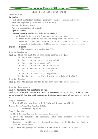 人教版高中英语第三册Unit3 The Land Down Under