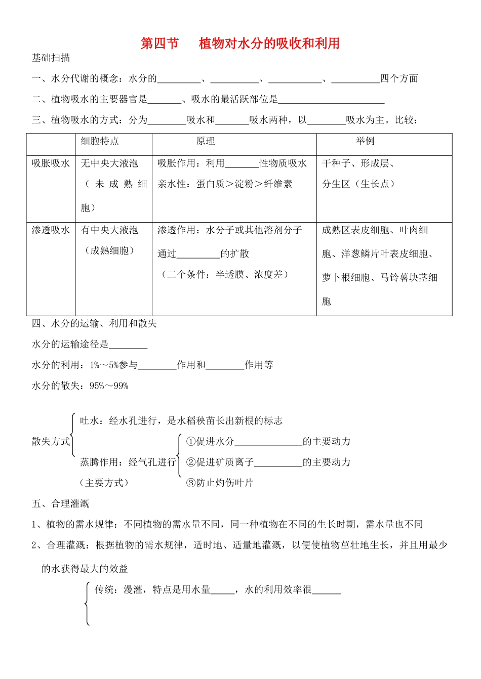 老课标全国人教高三生物复习教案：水分代谢和矿质代谢_第1页