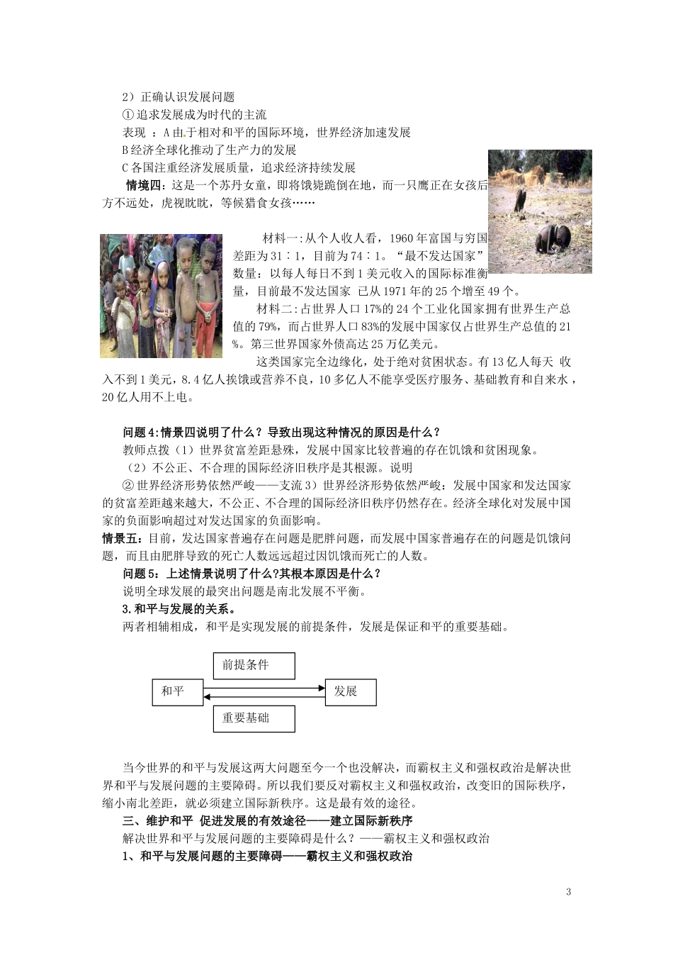云南省芒市中学高中政治《政治生活》和平与发展 时代的主题的教学设计 新人教版必修2_第3页