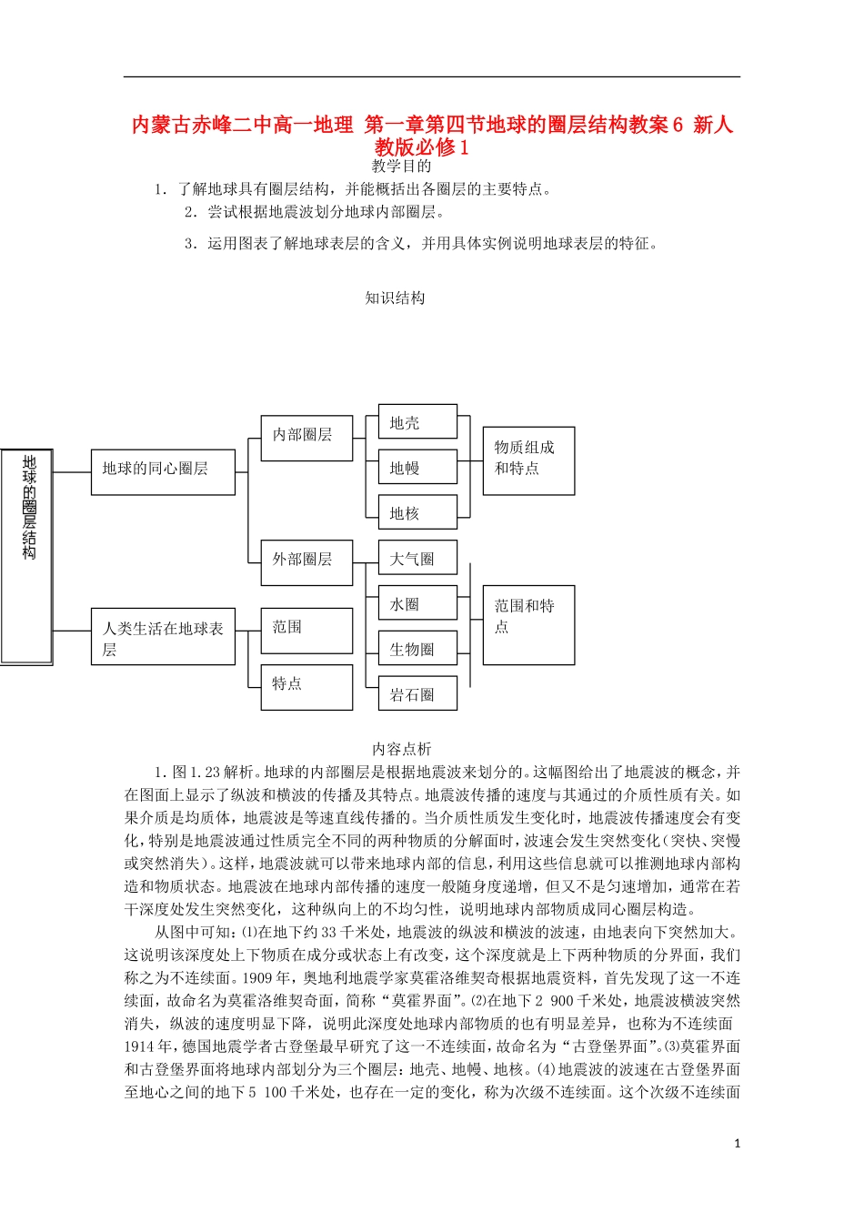内蒙古赤峰二中高中地理 第一章第四节地球的圈层结构教案6 新人教版必修1_第1页