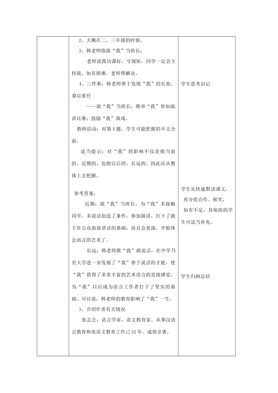 北京市大兴区魏善庄中学七年级语文上册 第二单元 第6课 韩老师教我敢说话教案1 北京课改版_第3页