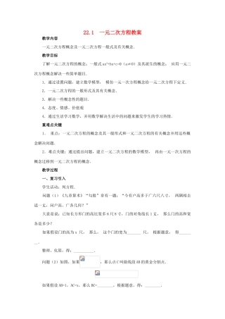 新疆兵团第五师八十八团学校九年级数学上册 22.1  一元二次方程教案1 新人教版