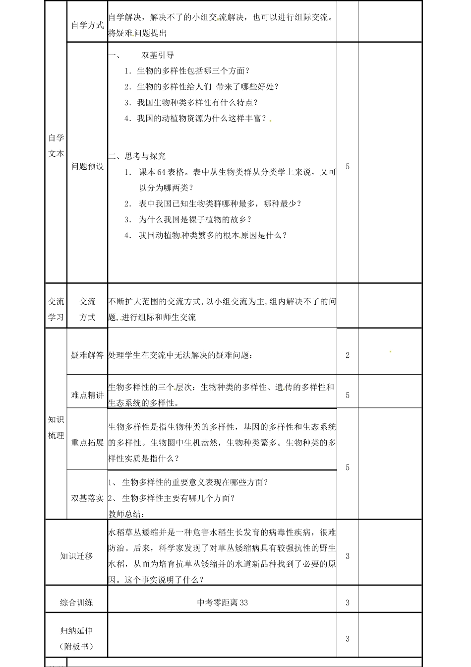 山东省邹平县实验中学八年级生物下册《6.3.1 生物的多样性》教案 新人教版_第2页