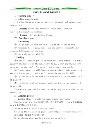 英语旧人教高中第一册上 Unit6 Good manners 2