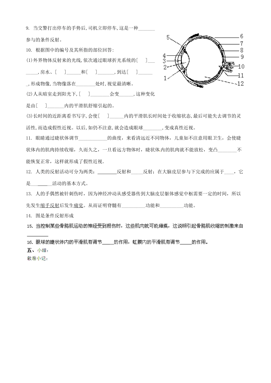 山东省淄博市淄川区昆仑中学八年级生物下册 第六章 人体生命活动的调节复习教案 （新版）鲁科版_第3页