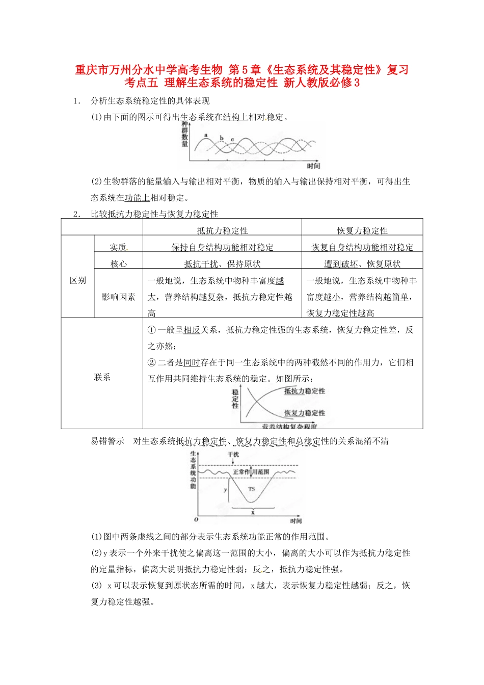 重庆市万州分水中学高考生物 第5章《生态系统及其稳定性》复习考点五 理解生态系统的稳定性 新人教版必修3_第1页