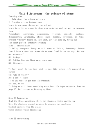 高中英语新人教版必修3 Unit4 Astronomy ：the science of stars
