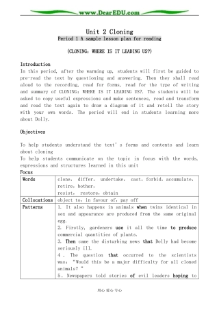人教版英语选修8 Unit2 Cloning--Period1