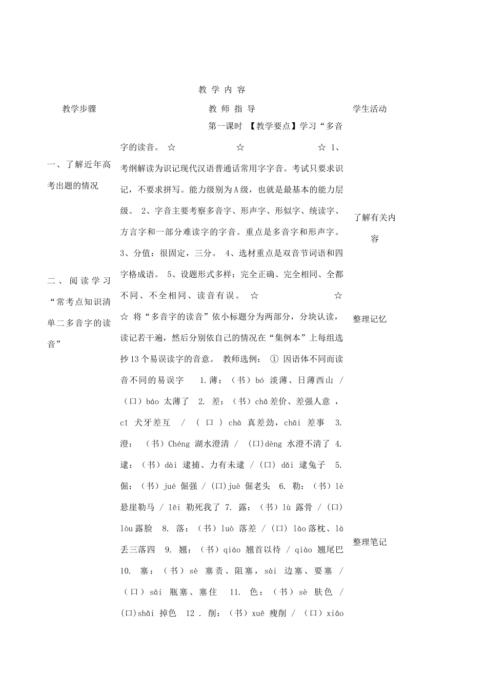 高考语文 字音复习专题教案 新人教版_第2页