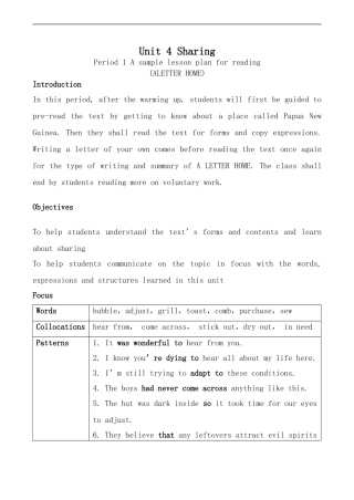 高中英语Unit 4 Sharing--Period1人教版选修七