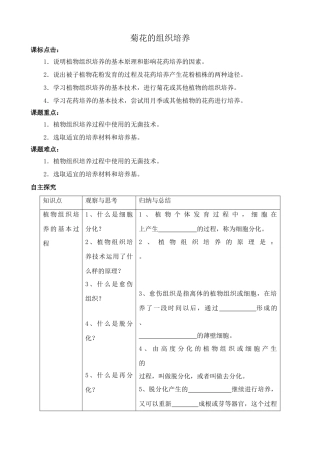 新人教版高中生物选修1菊花的组织培养