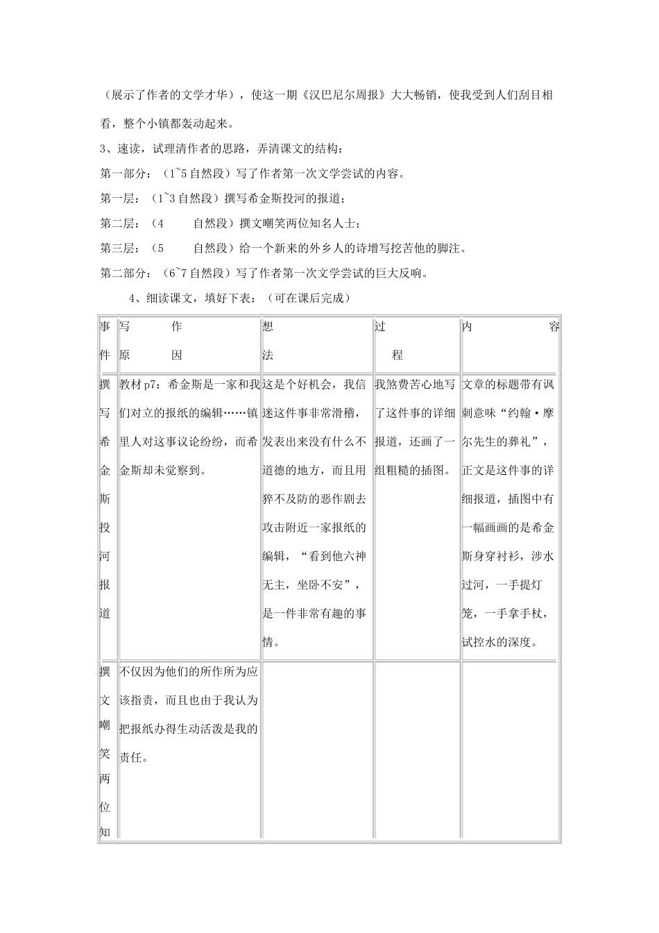 （秋季版）七年级语文上册 第一单元 4 我的第一次文学尝试教案 语文版-语文版初中七年级上册语文教案_第3页