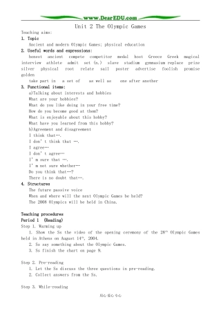 新人教版高中英语必修2Unit2 The Olympic Games教案