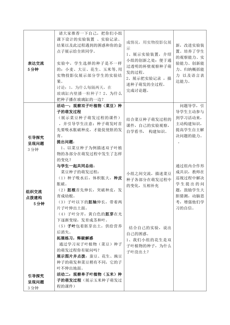 山东省枣庄市峄城区吴林街道中学八年级生物上册 第四单元 第一章 第四节 种子的萌发第二课时教案 济南版_第2页