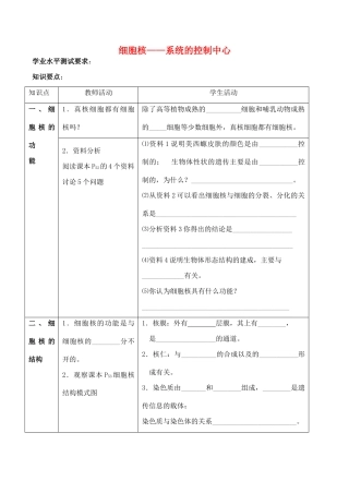 山西省运城市康杰中学高中生物 3.3 细胞核 系统的控制中心知识点归纳 自我诊断 新人教版必修1