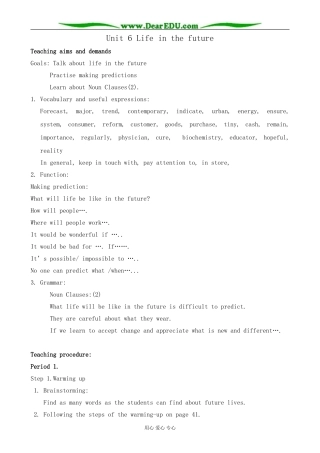 英语旧人教高中第二册上 Unit6 Life in the future