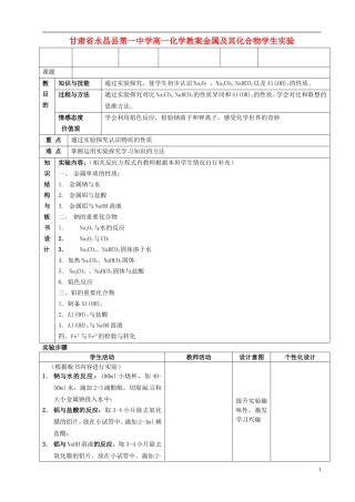 甘肃省永昌县第一中学高一化学 金属及其化合物学生实验教案