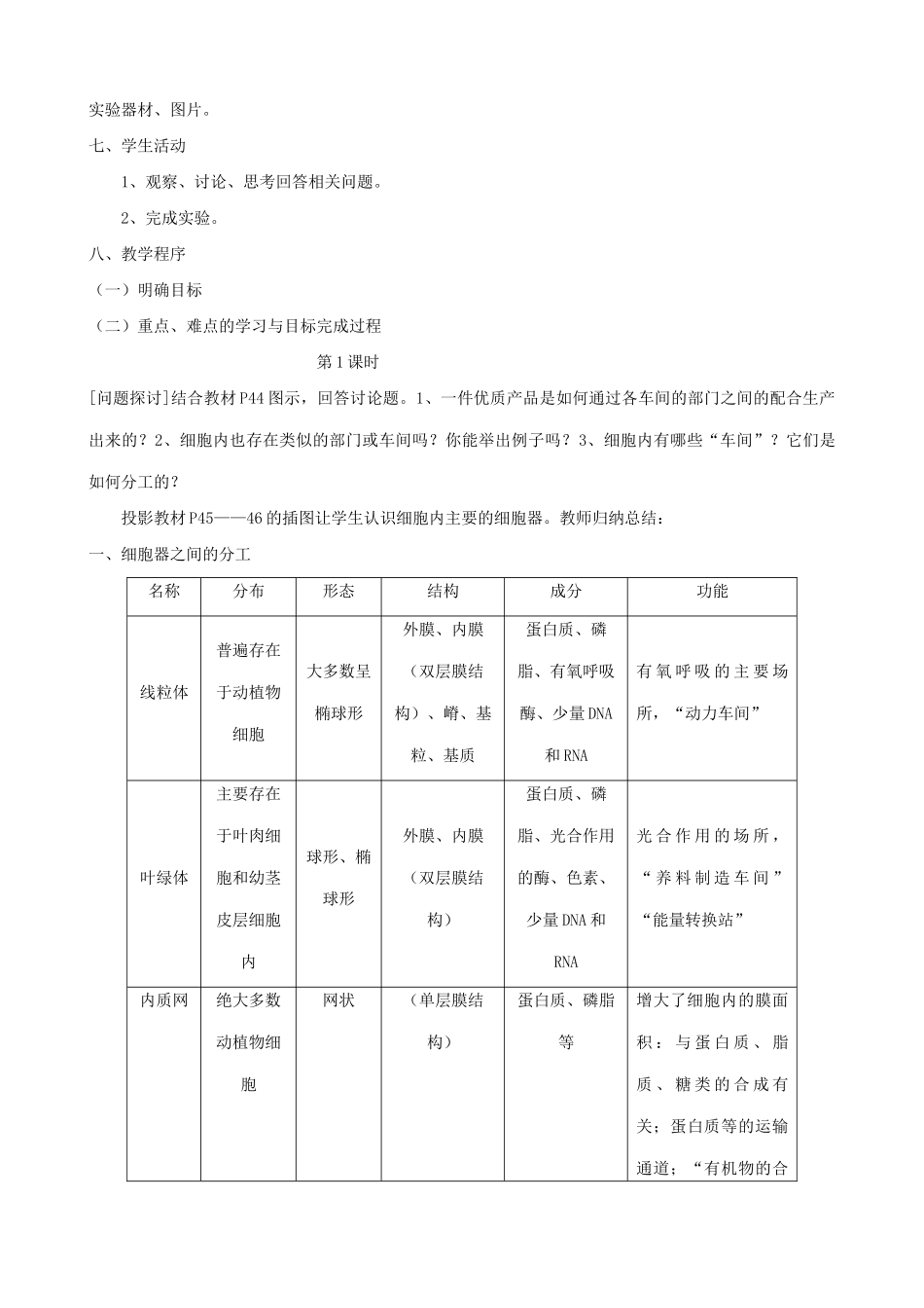山西省运城市康杰中学高中生物 3.2 细胞器 系统内的分工合作教案 新人教版必修1_第2页