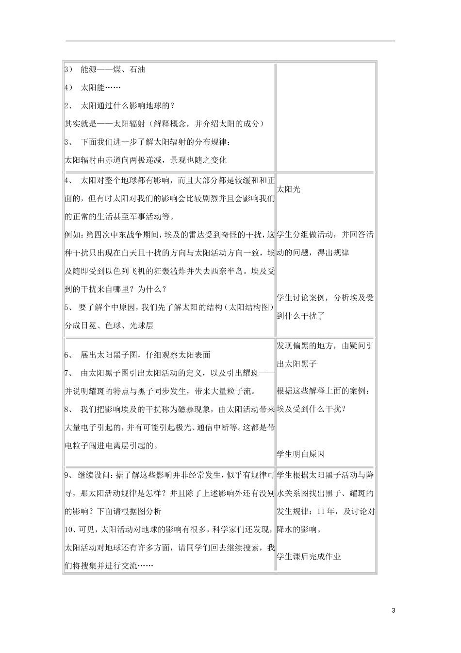 内蒙古赤峰二中高中地理 第一章第二节太阳对地球的影响教案6 新人教版必修1_第3页
