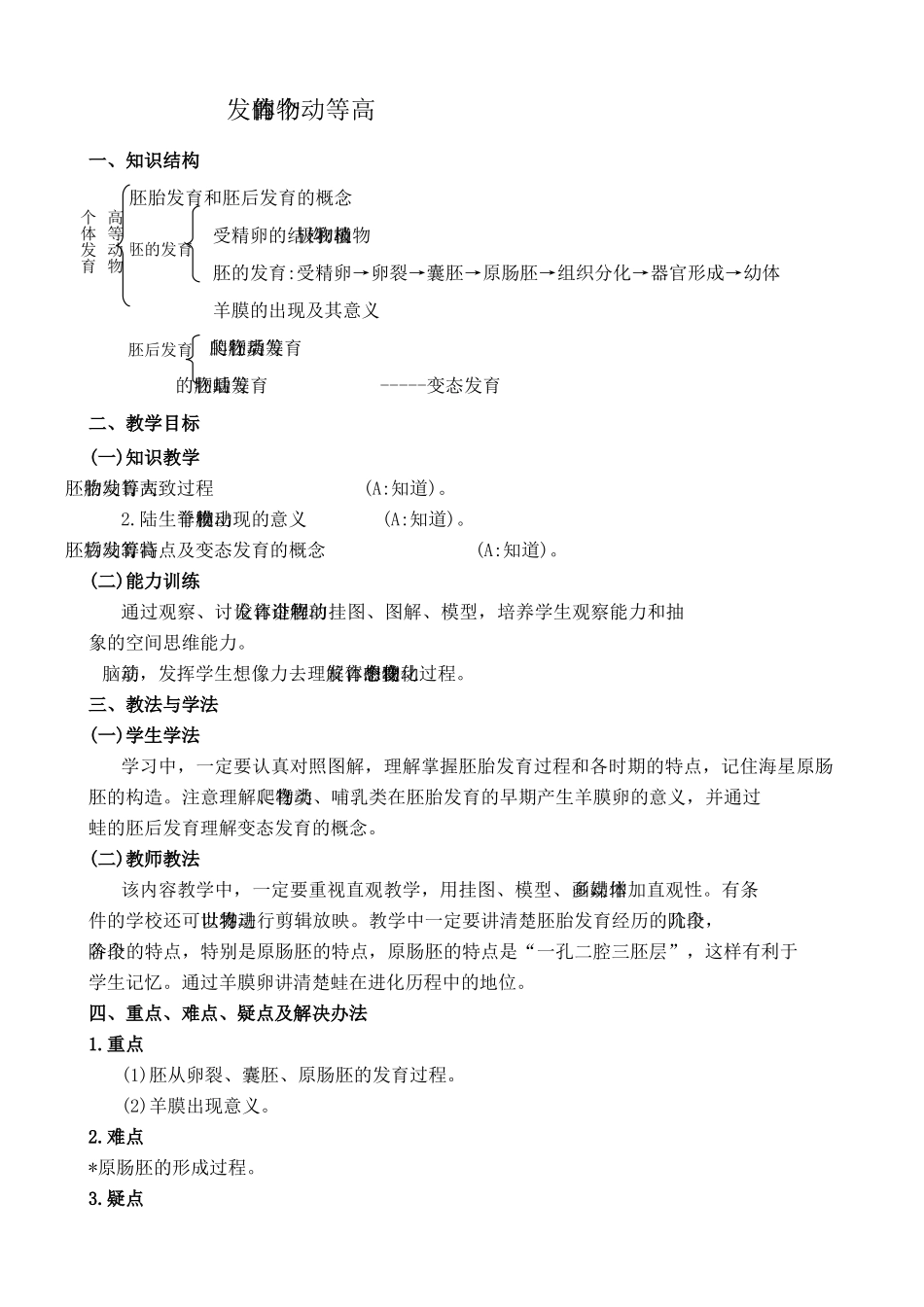 人教版高中生物必修1高等动物的个体发育_第1页