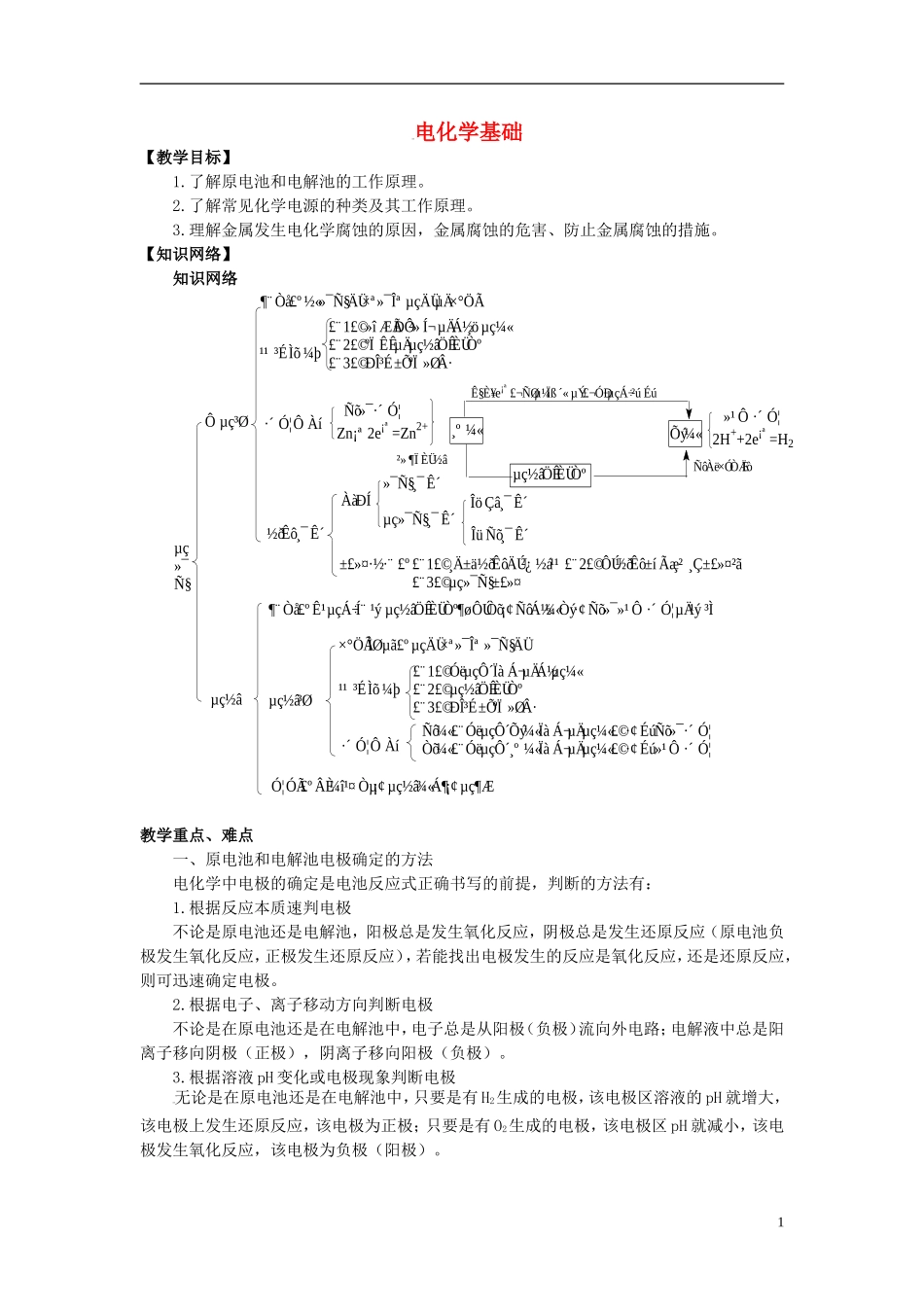 高考化学三轮冲刺《电化学基础》复习教案-人教版高三全册化学教案_第1页