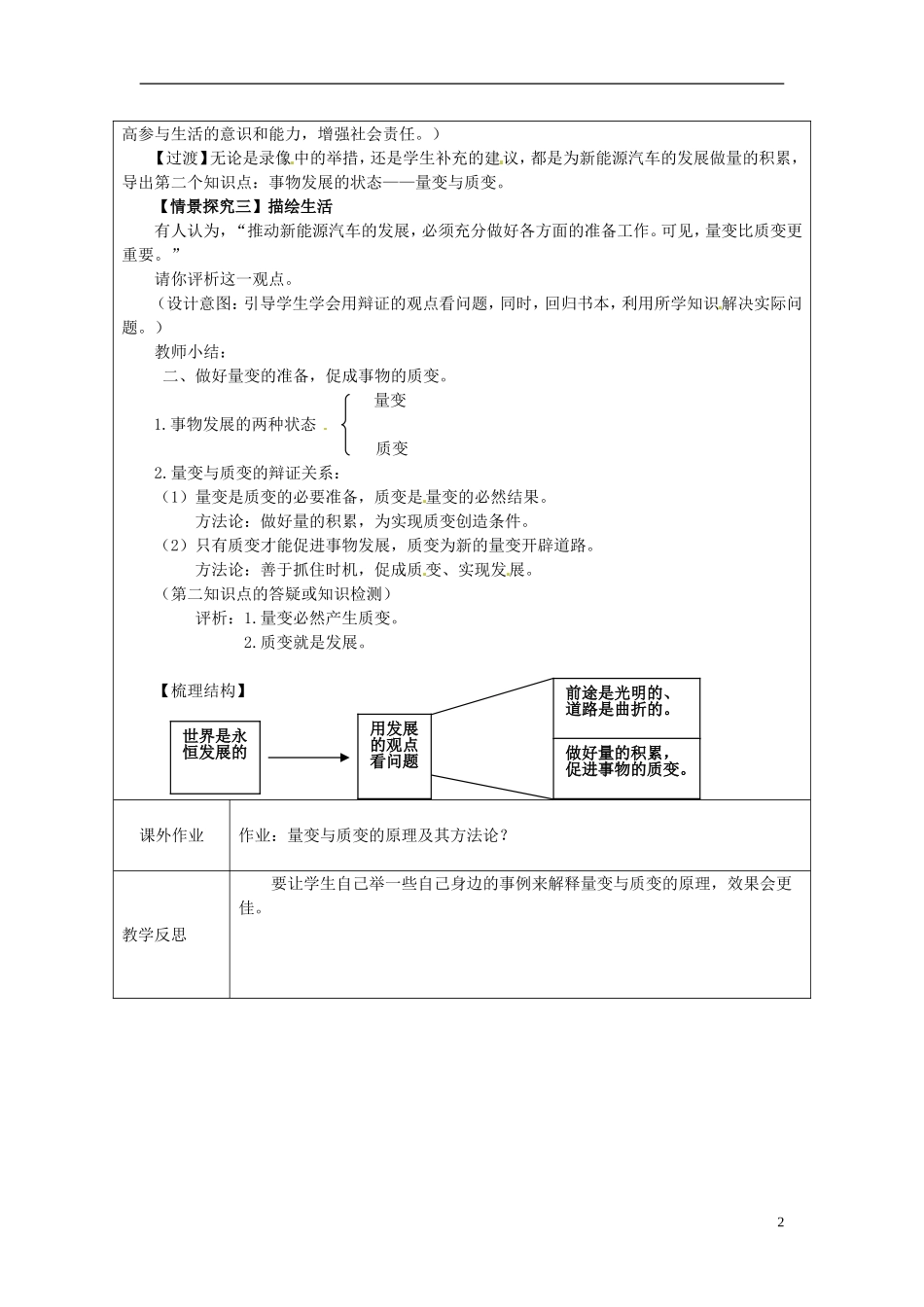 江苏省连云港市灌云县四队中学高中政治《8.2 用发展的观点看问题1》教学设计 新人教版必修4_第2页