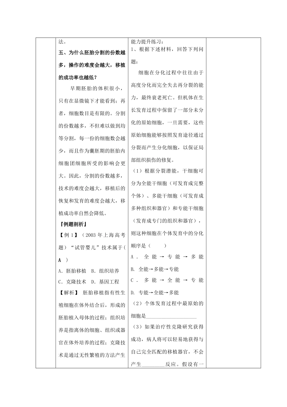 江苏省新沂市棋盘中学高中生物 第三章《胚胎工程》复习教案三 新人教版选修3_第3页