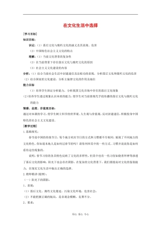 高中政治：4.8.2《在文化生活中选择》教案（3）（新人教版必修3）
