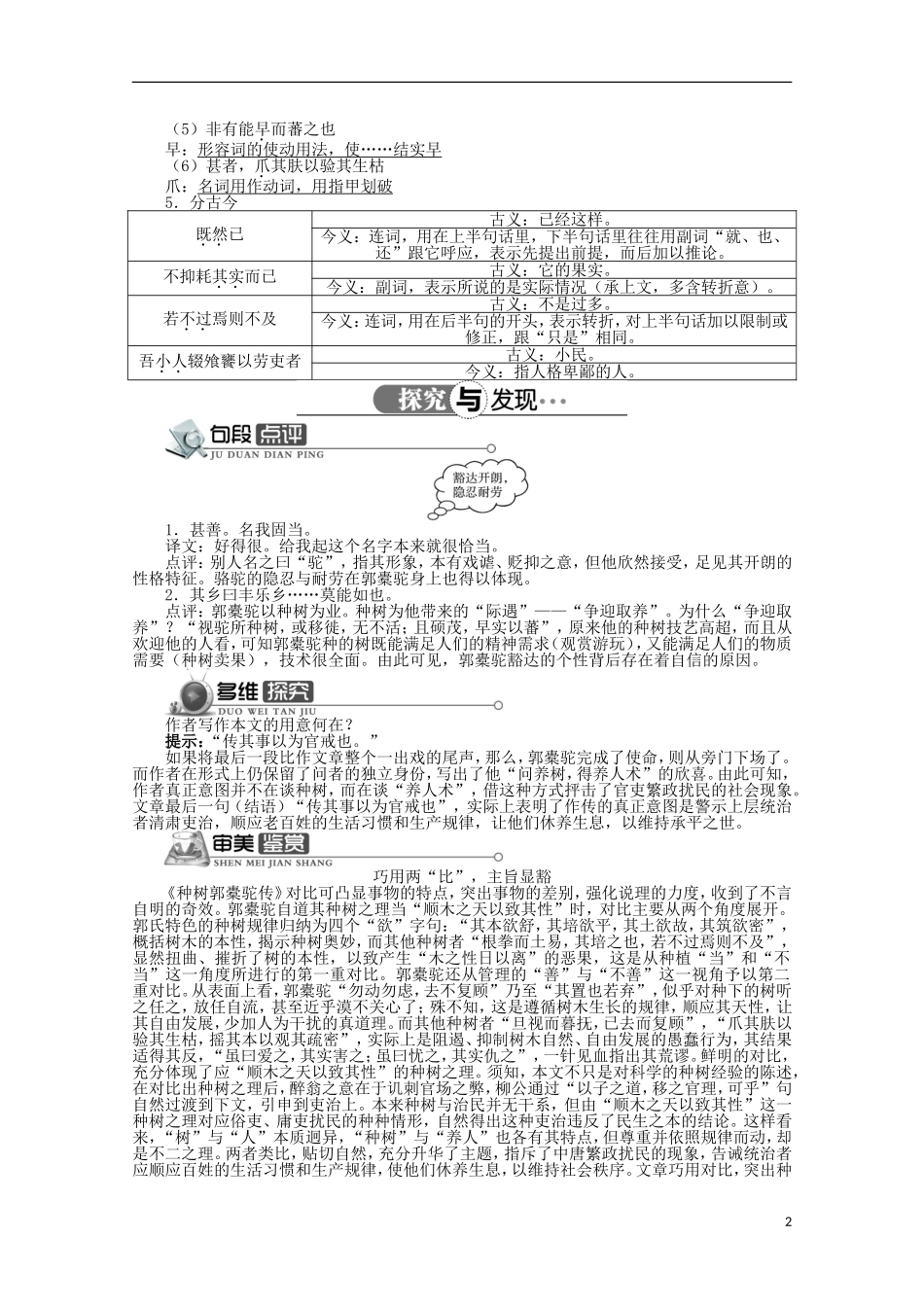 高中语文 第六单元 第1课种树郭橐驼传精品导学案（详解版）新人教版选修《中国古代诗歌散文欣赏》_第2页