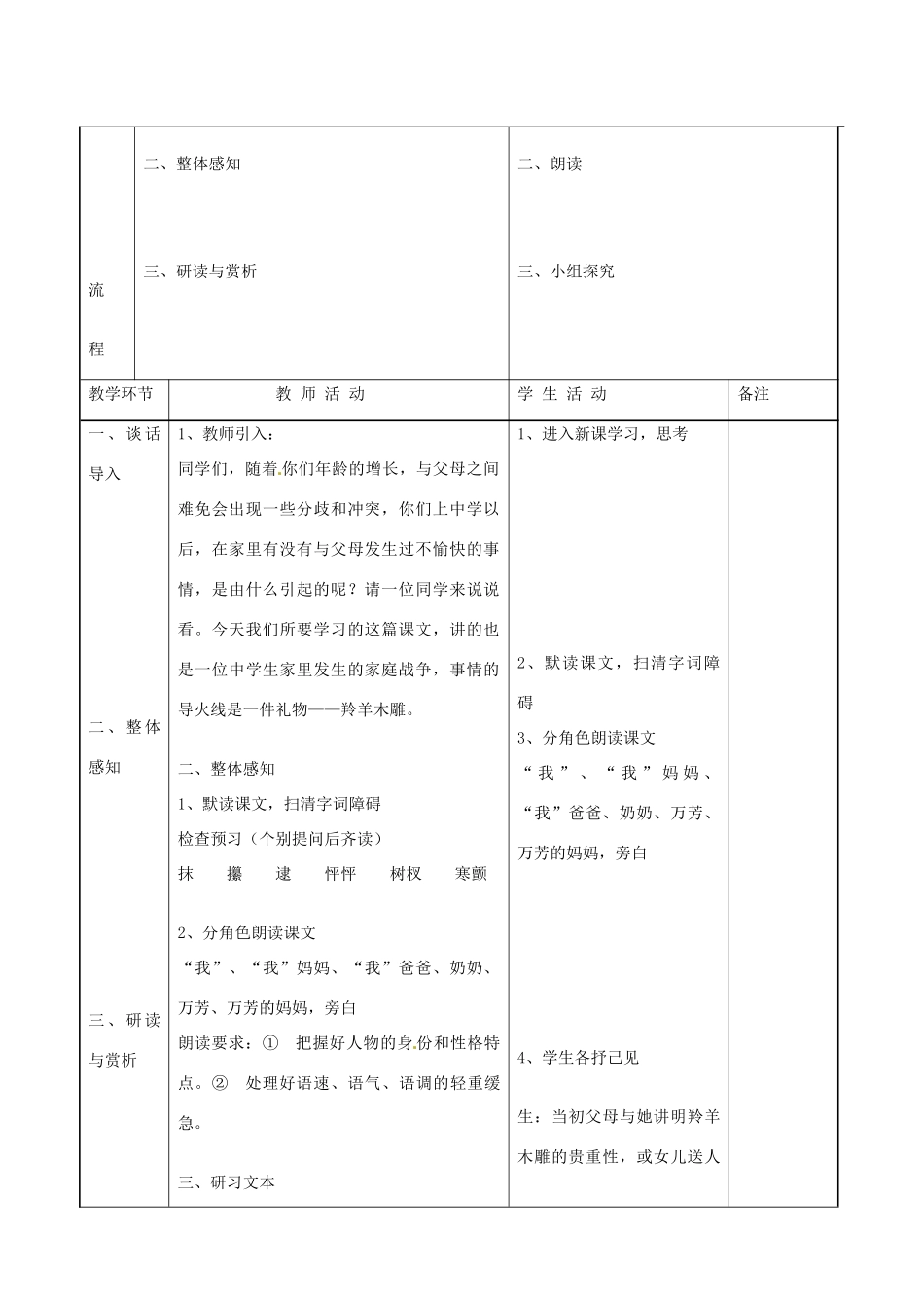 甘肃省兰州市第十九中学七年级语文上上册 3 羚羊木雕教案 （新版）新人教版_第2页