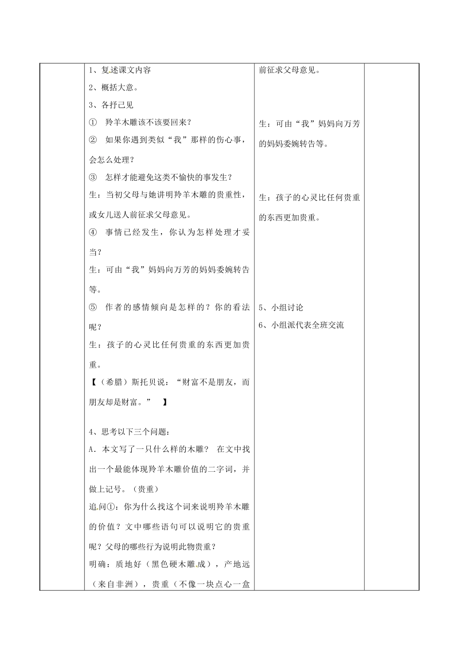 甘肃省兰州市第十九中学七年级语文上上册 3 羚羊木雕教案 （新版）新人教版_第3页