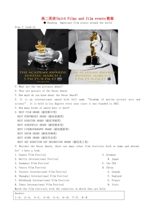 高二英语Unit4 Films and film events教案
